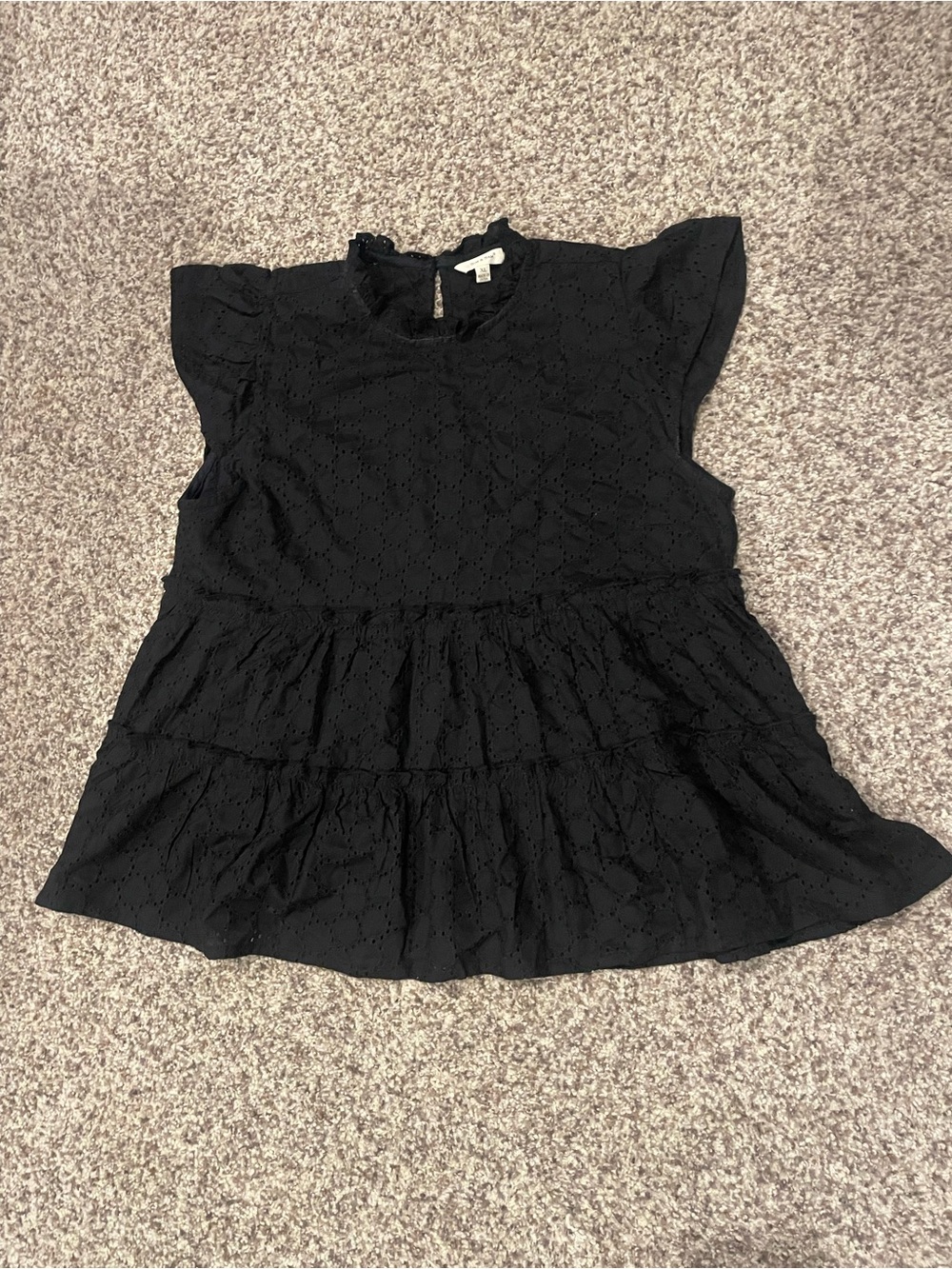 Womens Black Eyelet Ruffle Tiered Blouse